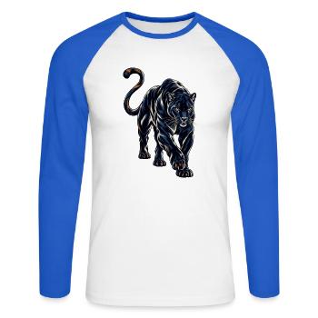 Schwarzer Panther - Unisex Baseballshirt langarm - Weiß/Royalblau - Vorne - Nik (191cm)