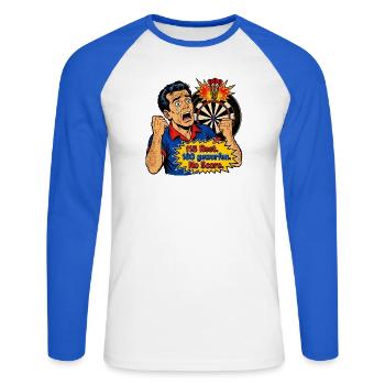 PopArt Dartscheibe - Unisex Baseballshirt langarm - Weiß/Royalblau - Vorne - Nik (191cm)