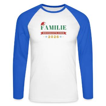 Familie – Weihnachts-Crew 2026 Partnerlook - Unisex Baseballshirt langarm - Weiß/Royalblau - Vorne - Nik (191cm)