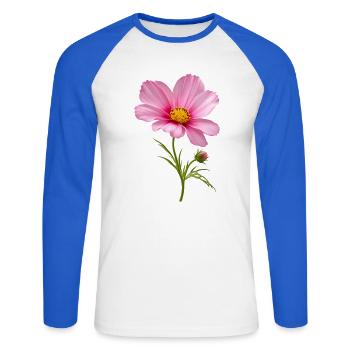 Pink Flower Nahaufnahme - Unisex Baseballshirt langarm - Weiß/Royalblau - Vorne - Nik (191cm)