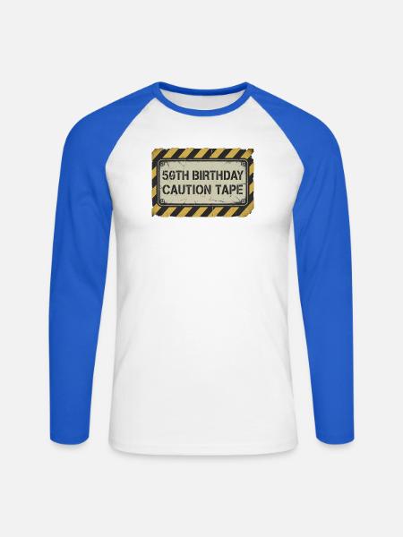 50th Birthday Caution Tape - Unisex Baseballshirt langarm - Weiß/Royalblau
