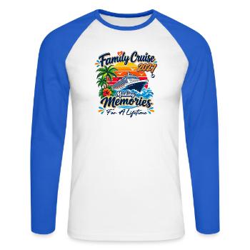 Familienkreuzfahrt 2027 Passende Familienurlaubsparty - Unisex Baseballshirt langarm - Weiß/Royalblau - Vorne - Nik (191cm)