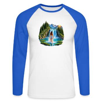 Magischer Wasserfall - Unisex Baseballshirt langarm - Weiß/Royalblau - Vorne - Nik (191cm)