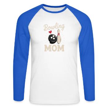 Bowling Mom Mit Herz Kugel Und Kegel - Unisex Baseballshirt langarm - Weiß/Royalblau - Vorne - Nik (191cm)