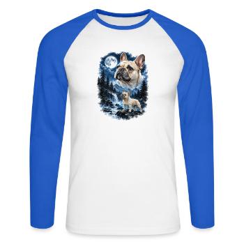  Französische Bulldogge Im Mondschein Bei - Unisex Baseballshirt langarm - Weiß/Royalblau - Vorne - Nik (191cm)