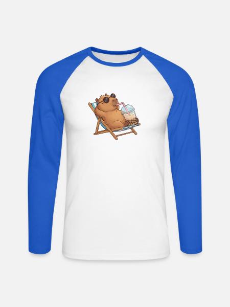 Capybara - Unisex Baseballshirt langarm - Weiß/Royalblau