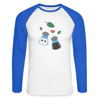 Niedliches Küchenmotiv mit Salz und Pfeffer - Unisex Baseballshirt langarm - Weiß/Royalblau - Vorne - Nik (191cm)