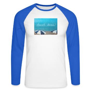 Strandliebhaber - Unisex Baseballshirt langarm - Weiß/Royalblau - Vorne - Nik (191cm)