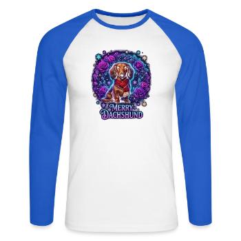 Winterdackel Rosenzauber - Unisex Baseballshirt langarm - Weiß/Royalblau - Vorne - Nik (191cm)