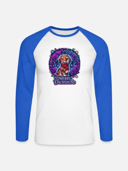 Winterdackel Rosenzauber - Unisex Baseballshirt langarm - Weiß/Royalblau