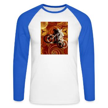 Psychedelisches Fahrrad Kaleidoskop - Unisex Baseballshirt langarm - Weiß/Royalblau - Vorne - Nik (191cm)