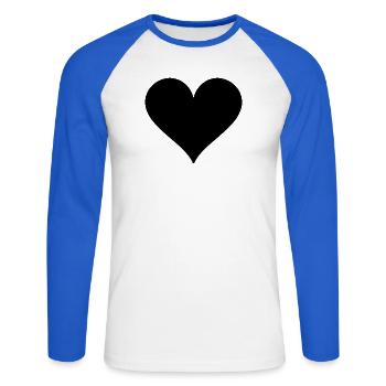 Herz - schlicht - Unisex Baseballshirt langarm - Weiß/Royalblau - Vorne - Nik (191cm)