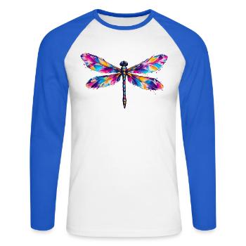 Prismatische Libelle - Unisex Baseballshirt langarm - Weiß/Royalblau - Vorne - Nik (191cm)
