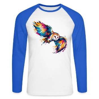 Chromatische Schleiereule - Unisex Baseballshirt langarm - Weiß/Royalblau - Vorne - Nik (191cm)