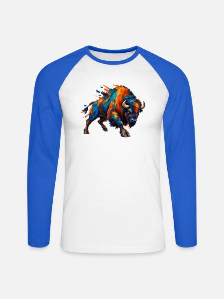Chromatischer aufladender Bison - Unisex Baseballshirt langarm - Weiß/Royalblau