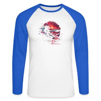 Surfing Steamwave - Unisex Baseballshirt langarm - Weiß/Royalblau - Vorne - Nik (191cm)
