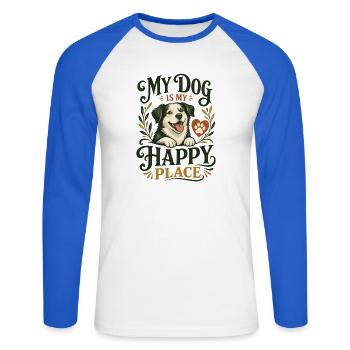 Mein Hund ist mein Glücksort – Design für Hundeliebhaber - Unisex Baseballshirt langarm - Weiß/Royalblau - Vorne - Nik (191cm)