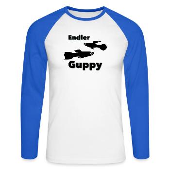 Endler guppy (Poecilia wingei) - Unisex Baseballshirt langarm - Weiß/Royalblau - Vorne - Nik (191cm)