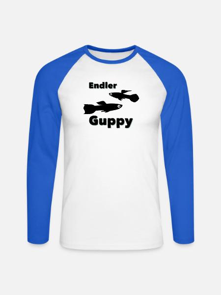 Endler guppy (Poecilia wingei) - Unisex Baseballshirt langarm - Weiß/Royalblau