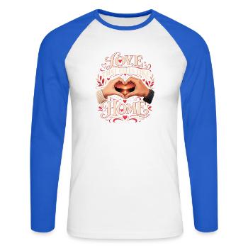 Liebe, die sich wie Zuhause anfühlt – Romantische Herzhände - Unisex Baseballshirt langarm - Weiß/Royalblau - Vorne - Nik (191cm)