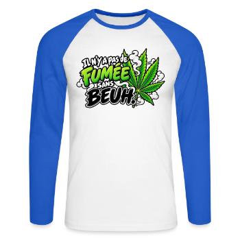 Ohne Gras gibt es keinen Rauch Cannabis Pop Art - Unisex Baseballshirt langarm - Weiß/Royalblau - Vorne - Nik (191cm)