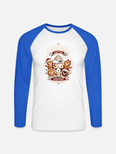 Weihnachtskaffee-Gourmet-Festset - Unisex Baseballshirt langarm - Weiß/Royalblau