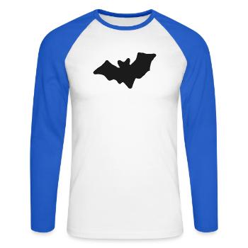 Dunkle Fledermaus, handgezeichnete Silhouette - Unisex Baseballshirt langarm - Weiß/Royalblau - Vorne - Nik (191cm)