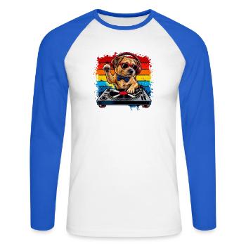 Paw DJ Rainbow Beat - Unisex Baseballshirt langarm - Weiß/Royalblau - Vorne - Nik (191cm)
