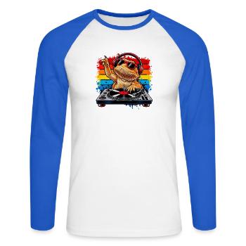 Bearded Dragon DJ Rainbow Vibes - Unisex Baseballshirt langarm - Weiß/Royalblau - Vorne - Nik (191cm)