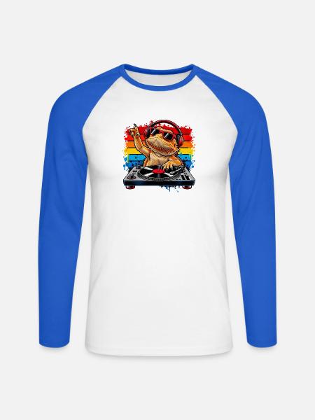 Bearded Dragon DJ Rainbow Vibes - Unisex Baseballshirt langarm - Weiß/Royalblau