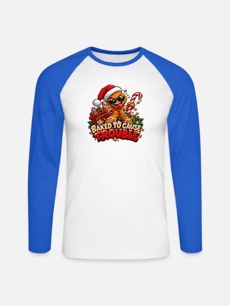 Lebkuchen-Bully – Weihnachts-Unruhestifter - Unisex Baseballshirt langarm - Weiß/Royalblau