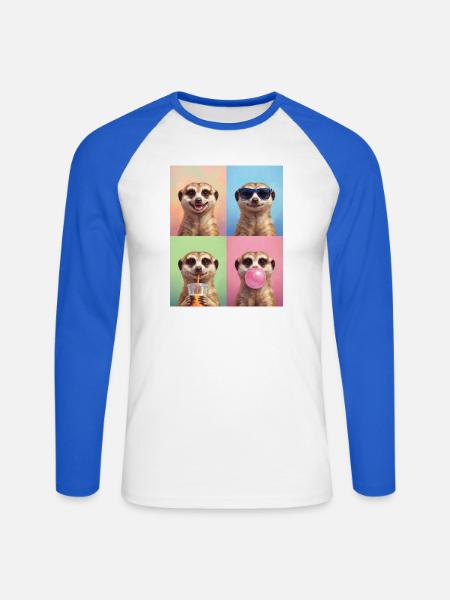 Meerkat Erdmännchen - Unisex Baseballshirt langarm - Weiß/Royalblau