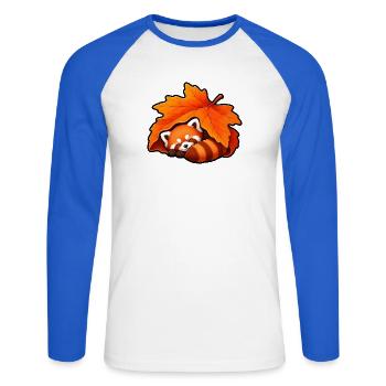 Roter Panda Ahornblatt Herbst Niedlich T-Shirt - Unisex Baseballshirt langarm - Weiß/Royalblau - Vorne - Nik (191cm)