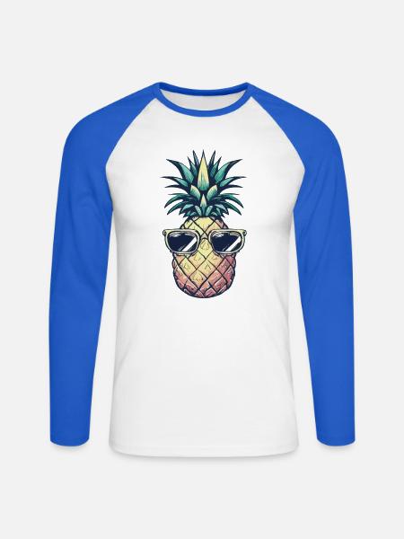 Ananas mit Sonnenbrille – Bunt - Unisex Baseballshirt langarm - Weiß/Royalblau