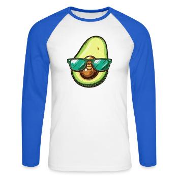 Avocado mit Sonnenbrille – Grün - Unisex Baseballshirt langarm - Weiß/Royalblau - Vorne - Nik (191cm)