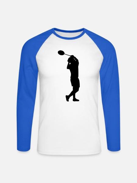Badminton Spieler Silhouette - Unisex Baseballshirt langarm - Weiß/Royalblau