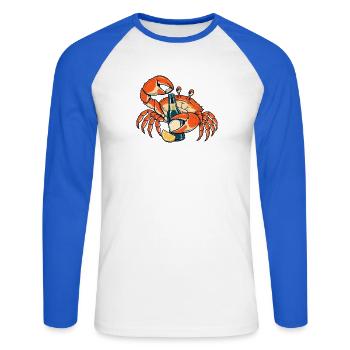 Käpt’n Krabbe mit Limonade - Unisex Baseballshirt langarm - Weiß/Royalblau - Vorne - Nik (191cm)