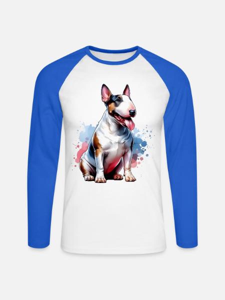 Bullterrier Geschenk - Unisex Baseballshirt langarm - Weiß/Royalblau