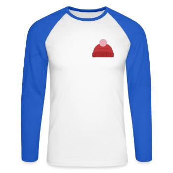 Wollmütze mit Bommel - Winter Motiv - Unisex Baseballshirt langarm - Weiß/Royalblau - Vorne - Nik (191cm)