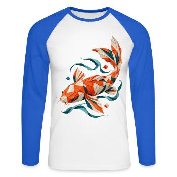 Origami Koi aus Papier - Unisex Baseballshirt langarm - Weiß/Royalblau - Vorne - Nik (191cm)