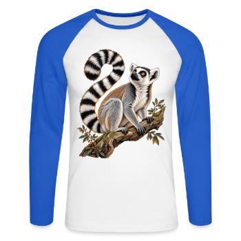 Katta im Geäst - Unisex Baseballshirt langarm - Weiß/Royalblau - Vorne - Nik (191cm)