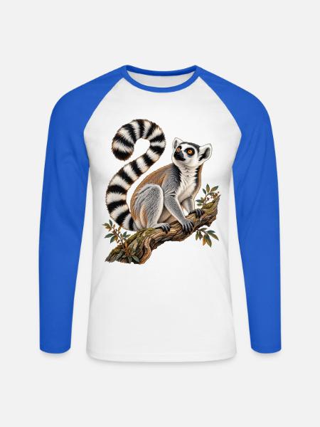 Katta im Geäst - Unisex Baseballshirt langarm - Weiß/Royalblau