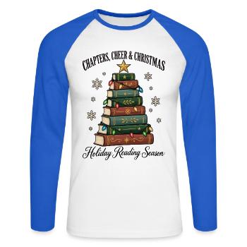 Chapters Cheer & Christmas – Bücher Weihnachten - Unisex Baseballshirt langarm - Weiß/Royalblau - Vorne - Nik (191cm)