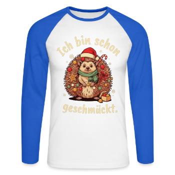 Weihnachtsigel mit Lichterkette - Unisex Baseballshirt langarm - Weiß/Royalblau - Vorne - Nik (191cm)