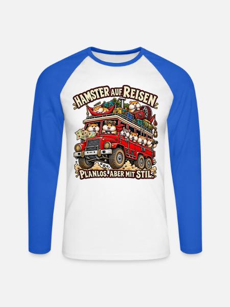 Hamsterreise mit Stil - Unisex Baseballshirt langarm - Weiß/Royalblau