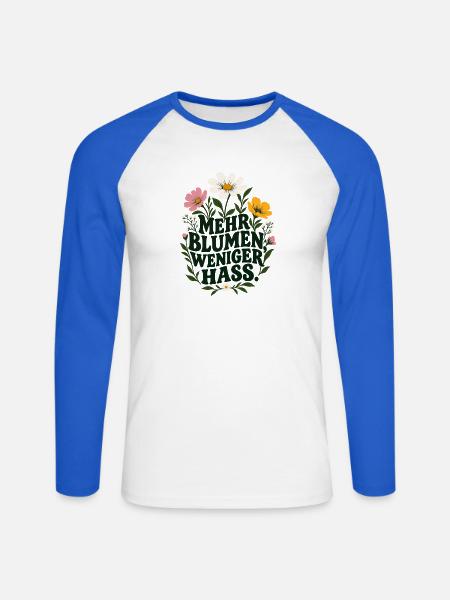 Mehr Blumen Weniger Hass - Unisex Baseballshirt langarm - Weiß/Royalblau