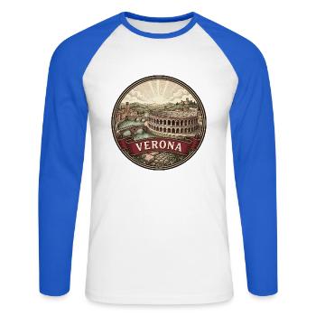 Verona Italien Reiseabzeichen Souvenir der römischen Arena - Unisex Baseballshirt langarm - Weiß/Royalblau - Vorne - Nik (191cm)