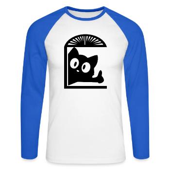 Cat cat  - Unisex Baseballshirt langarm - Weiß/Royalblau - Vorne - Nik (191cm)