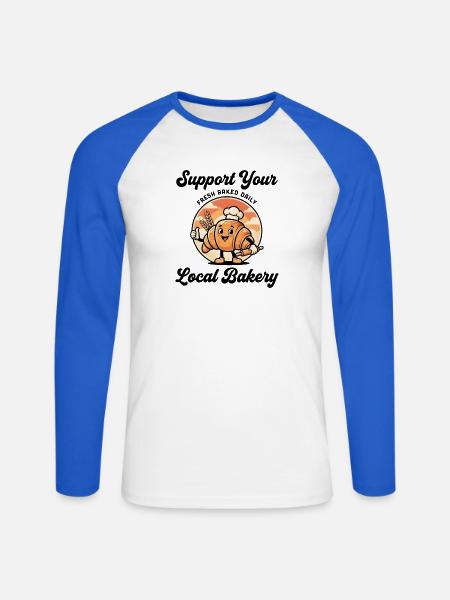Support your local bakery - Unisex Baseballshirt langarm - Weiß/Royalblau