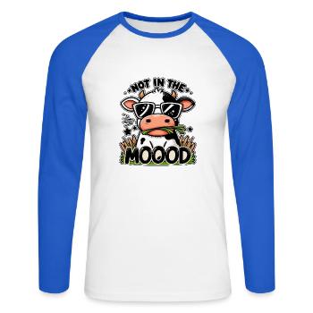 Not in the Mood – Lustige Kuh mit Sonnenbrille - Unisex Baseballshirt langarm - Weiß/Royalblau - Vorne - Nik (191cm)